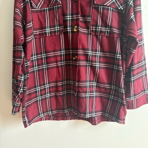 Playboy Sz L Plaid Red Logo Bunny Button Front Relaxed Shacket - Picture 5 of 10